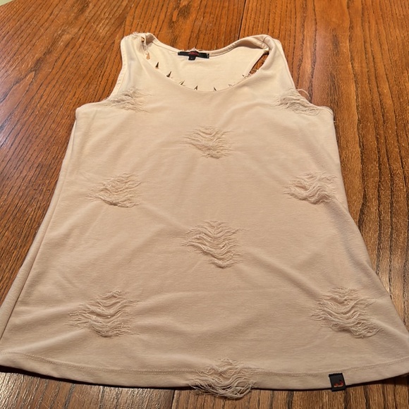 Pusch Beige Distressed Tank With Gold Spikes Around Neck Size L - Picture 2 of 8